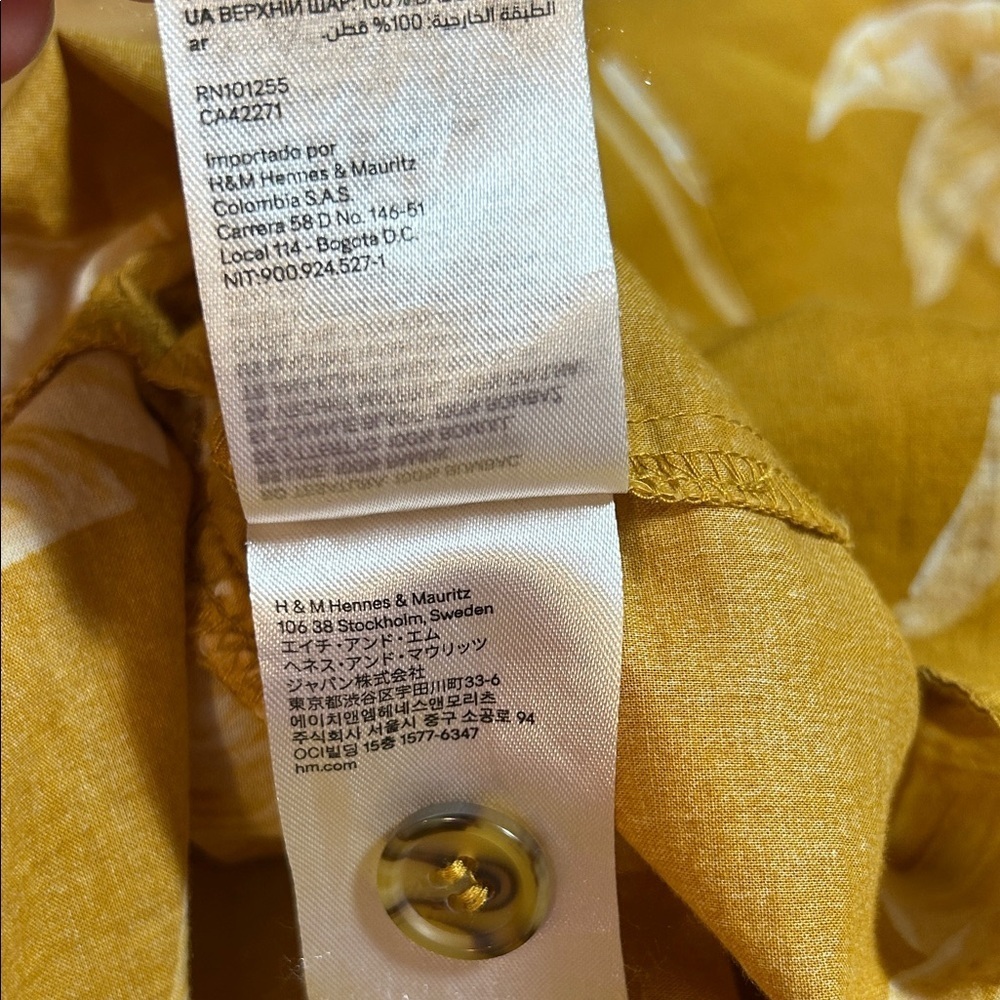 H&M Women’s Yellow Leaf Print Midi Ruffle Hem Flounced Dress Size 8 - Picture 6 of 6